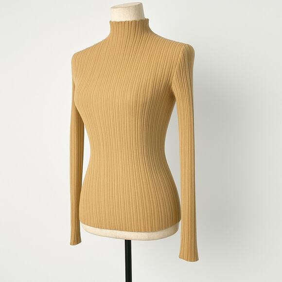 Loeffler Randall Camel Ribbed Knit Mock Neck Long Sleeve Top Women’s Size M - Picture 2 of 7